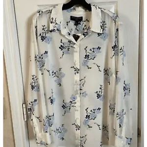 Banana Republic White/Blue Floral Blouse, XL